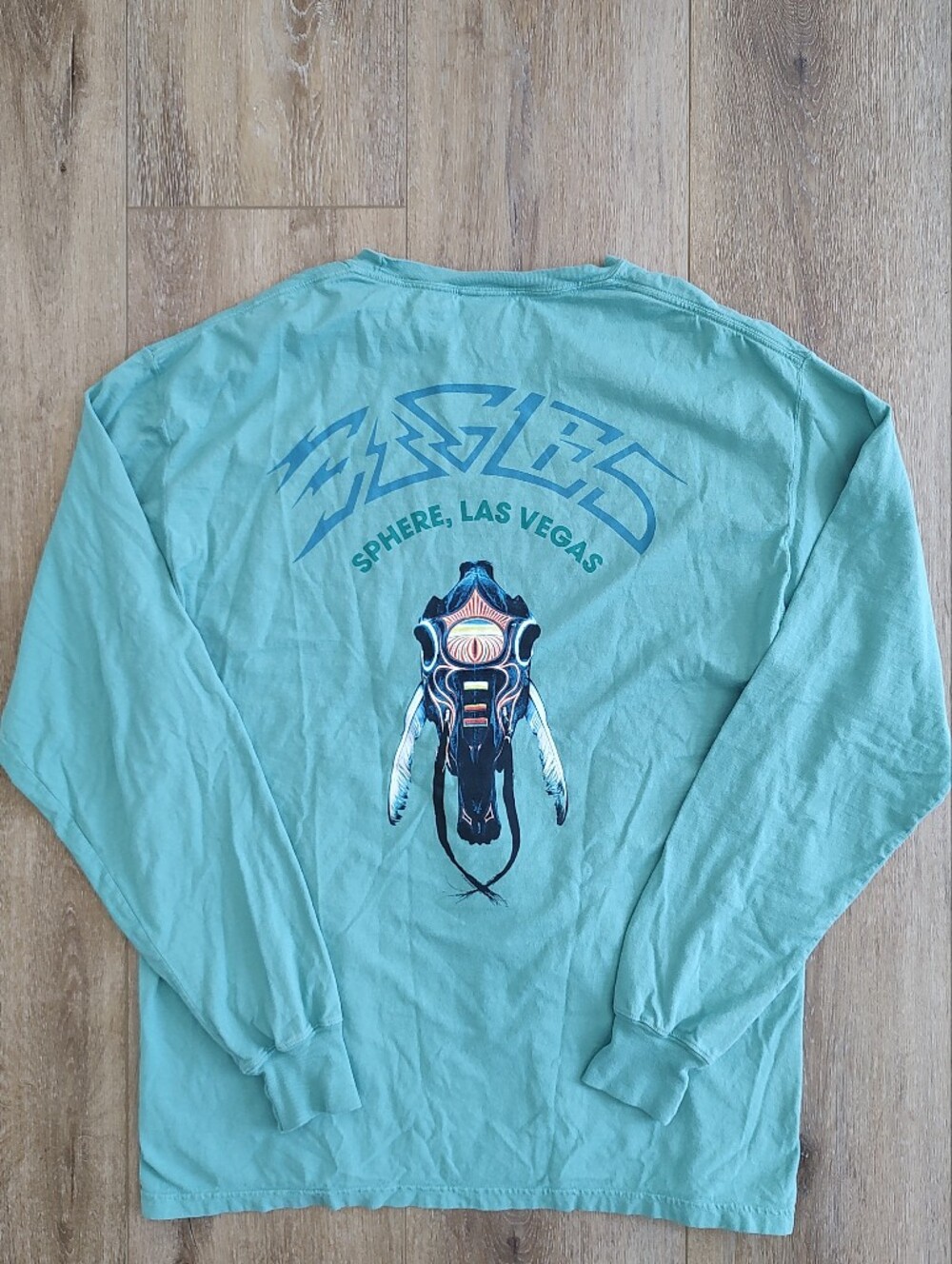 Eagles Band The Sphere Las Vegas Long Sleeve T-shirt Skull Logo Turquoise L